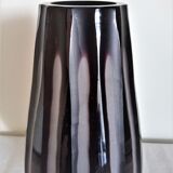 Vase Art Déco en verre épais taillé à la main en traits verticaux irréguliers H30