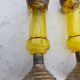 Pair of Silver Metal Candlesticks, Yellow Glass