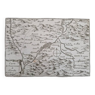 17th century copper engraving "Map of the government of Lerida" By Pontault de Beaulieu