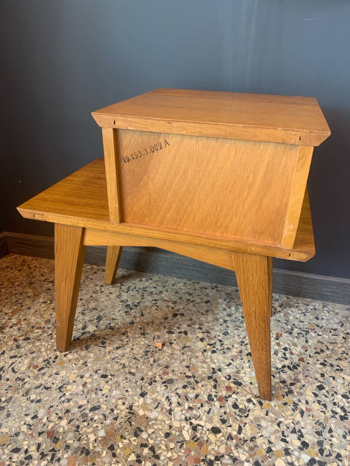 Chevet en bois et rotin années 50