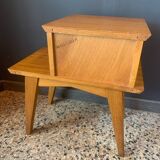 1950s wooden and rattan bedside table