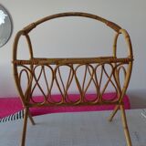 Porte revues en rotin vintage, panier à revues en osier décoration maison