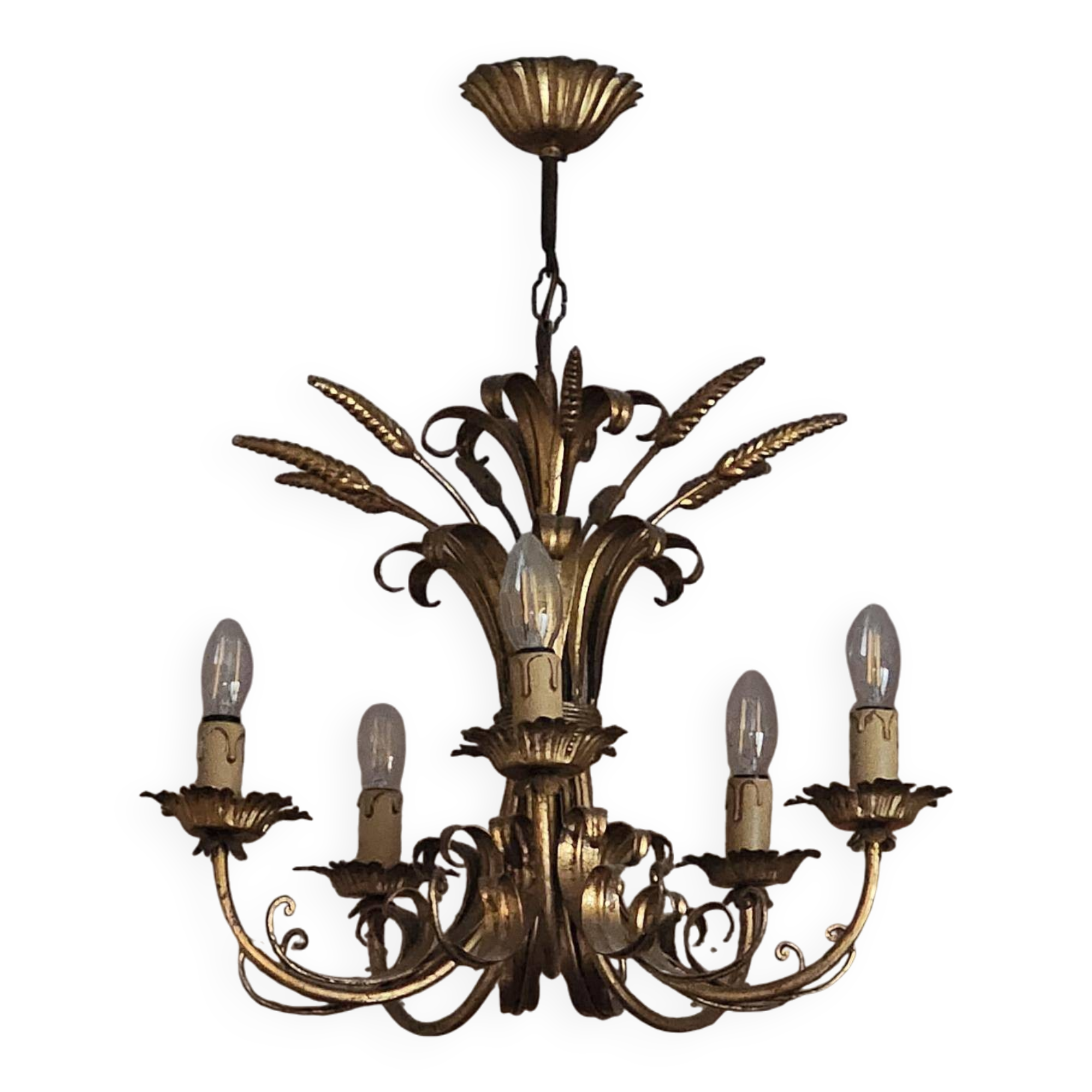 Patinated bronze chandelier with 5 lights – Louis XV style