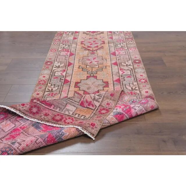1970s Turkish Hand-Knotted Wool Cotton Pink Runner 78x367