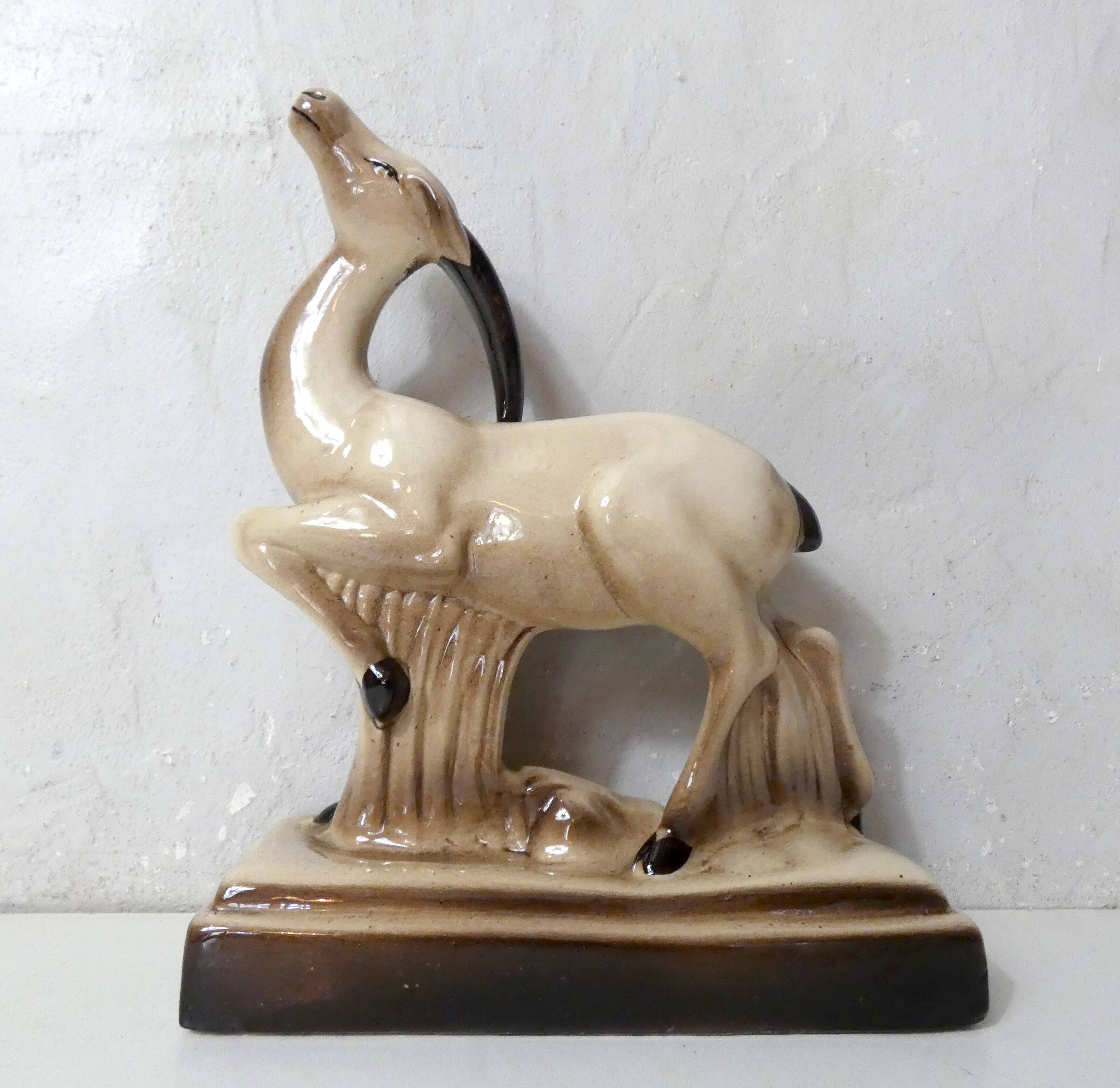Charles Lemanceau Art Deco ceramic antelope
