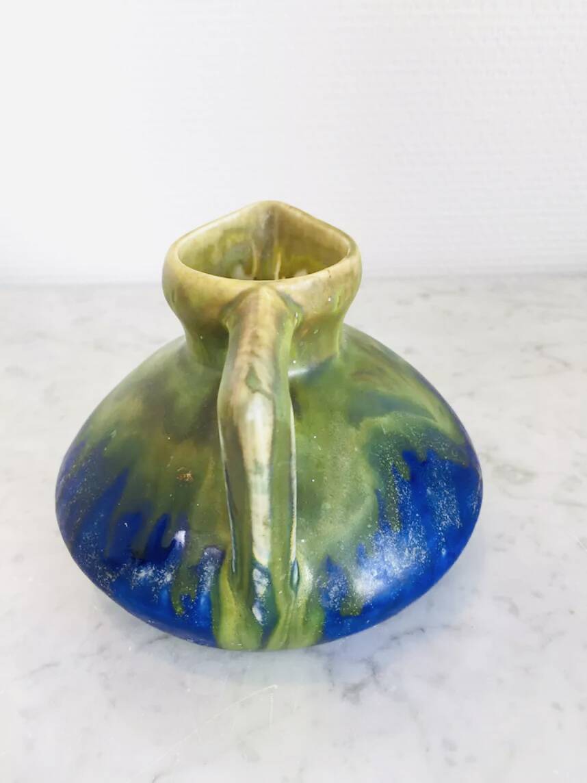 Small vintage blue and green vase – 1950s ceramic