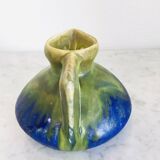 Small vintage blue and green vase – 1950s ceramic