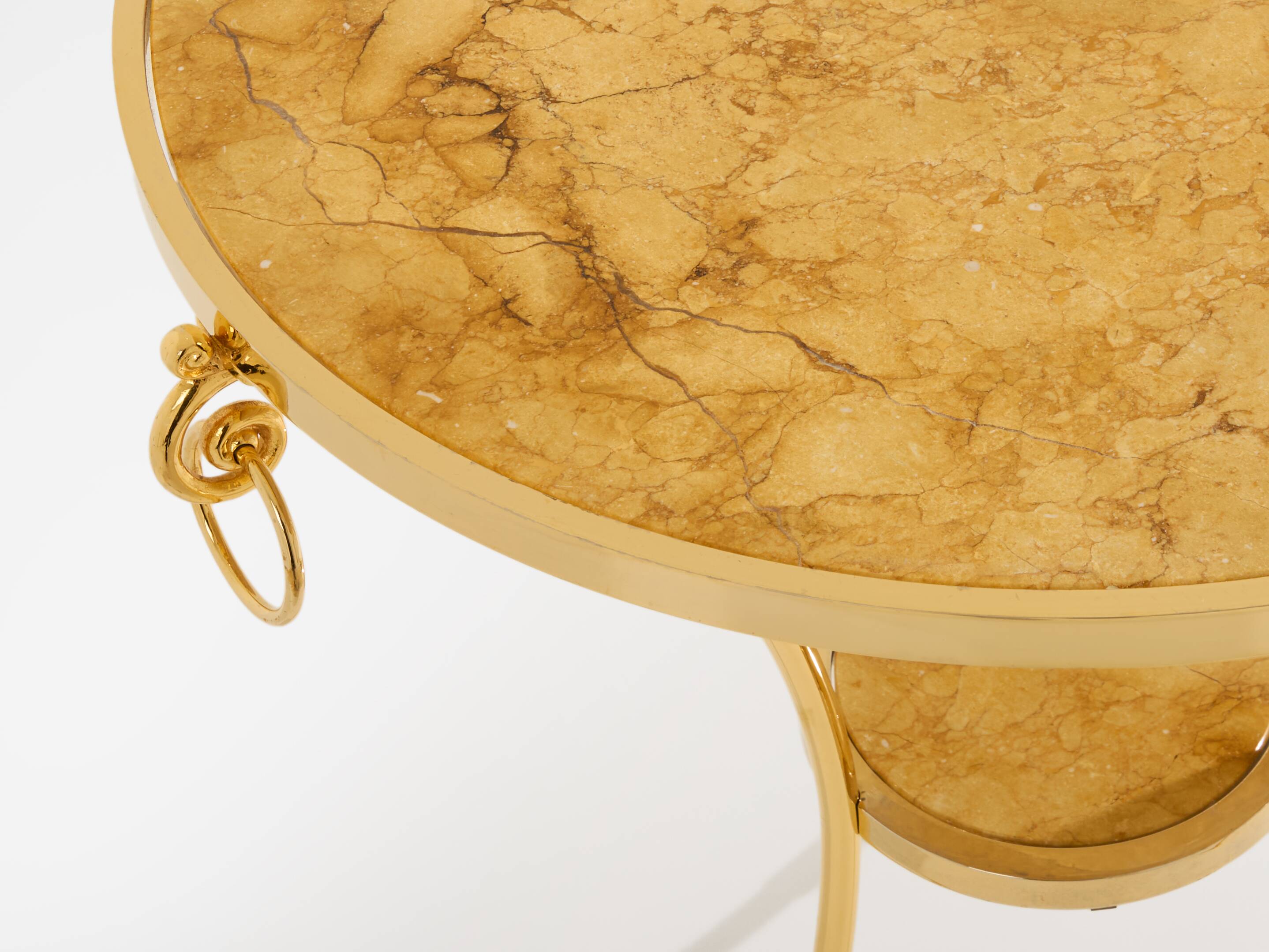 Set of 4 neoclassical side tables in brass and marble by Maison Charles, 1960.