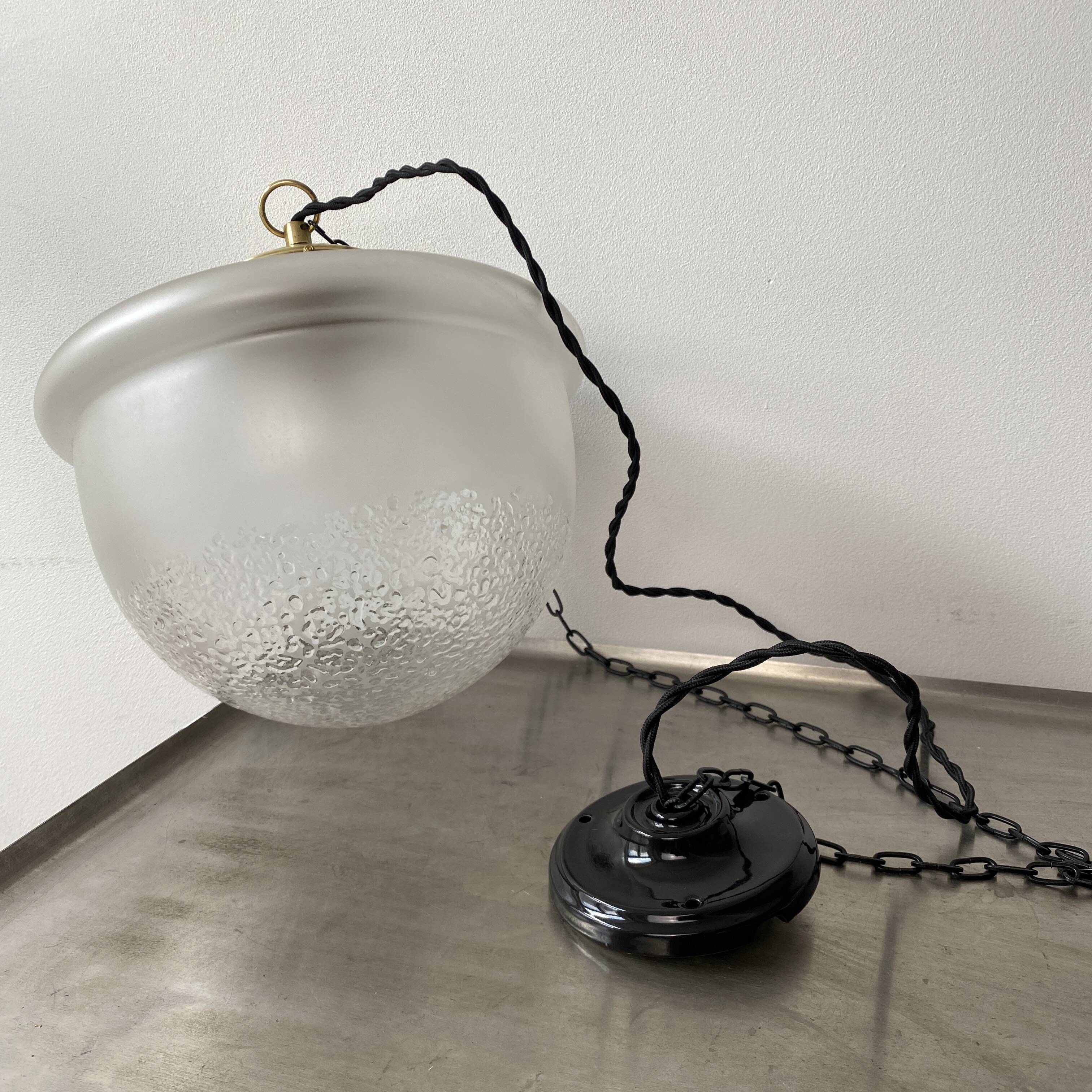 OLD VINTAGE ART-DECO XL HALF-SPHERE SUSPENSION LAMP