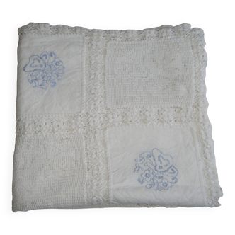 Vintage white embroidered tablecloth