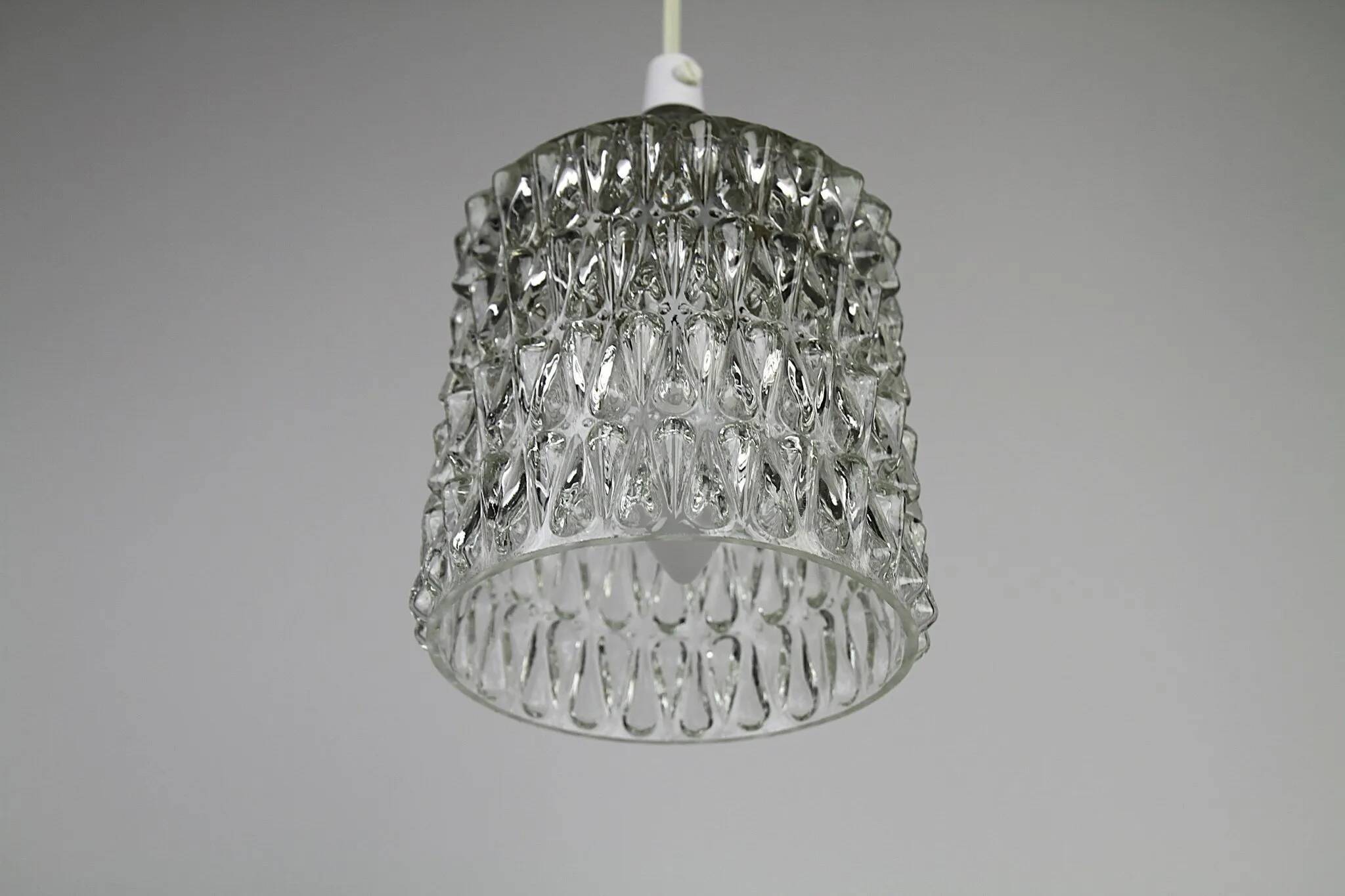 Pressed Crystal Glass Pendant Lamp with Tear Drop Pattern, Sweden, 1960s