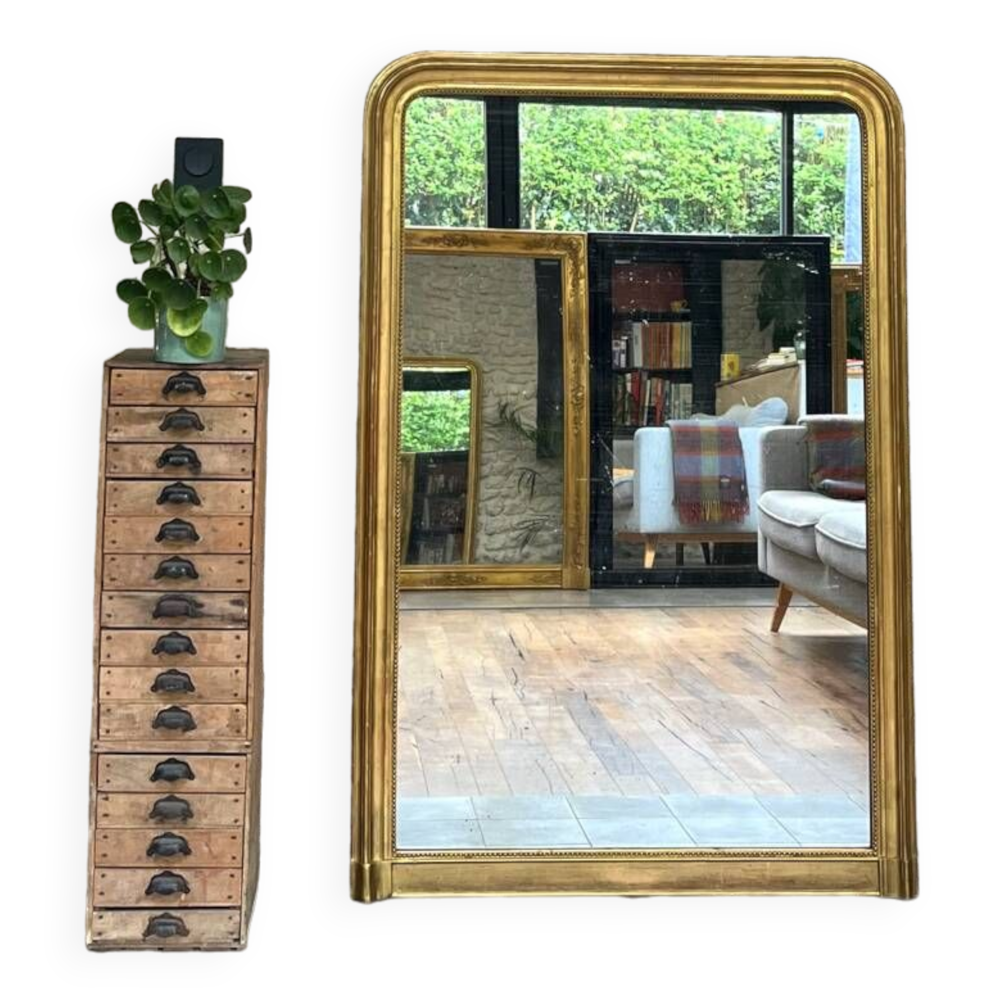 Antique Louis Philippe mirror gilded with gold leaf 146.5cm/98.5cm
