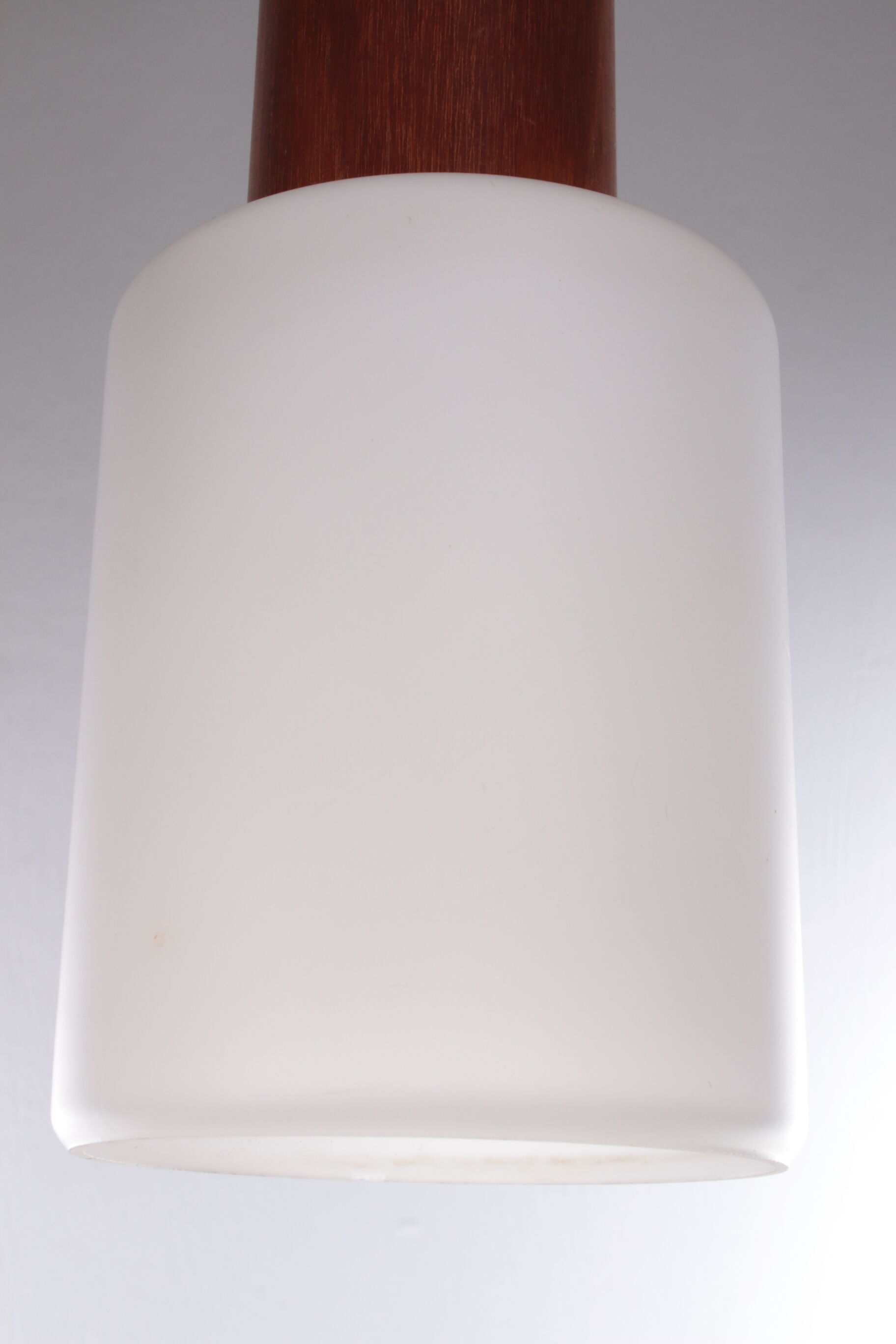 Vintage Louis Kalff hanging lamp teak / opal glass, 1950s