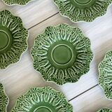 Set of 9 small old green earthenware plates