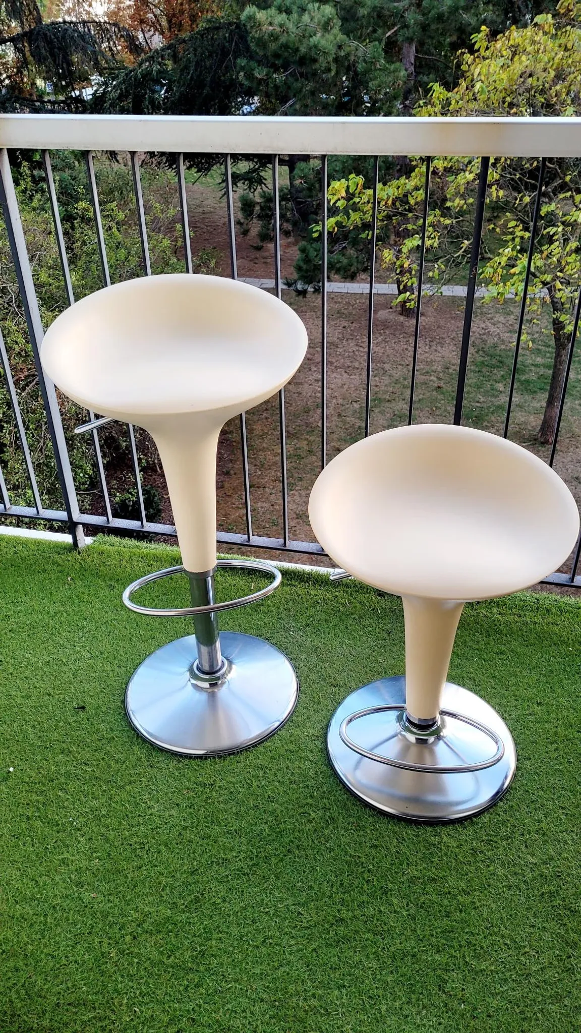 Two bombo stools by magis designed by stefano giovannoni.
