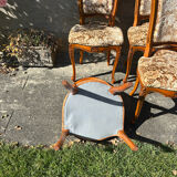 8 cherry wood chairs in Louis XV style with velvet upholstery.