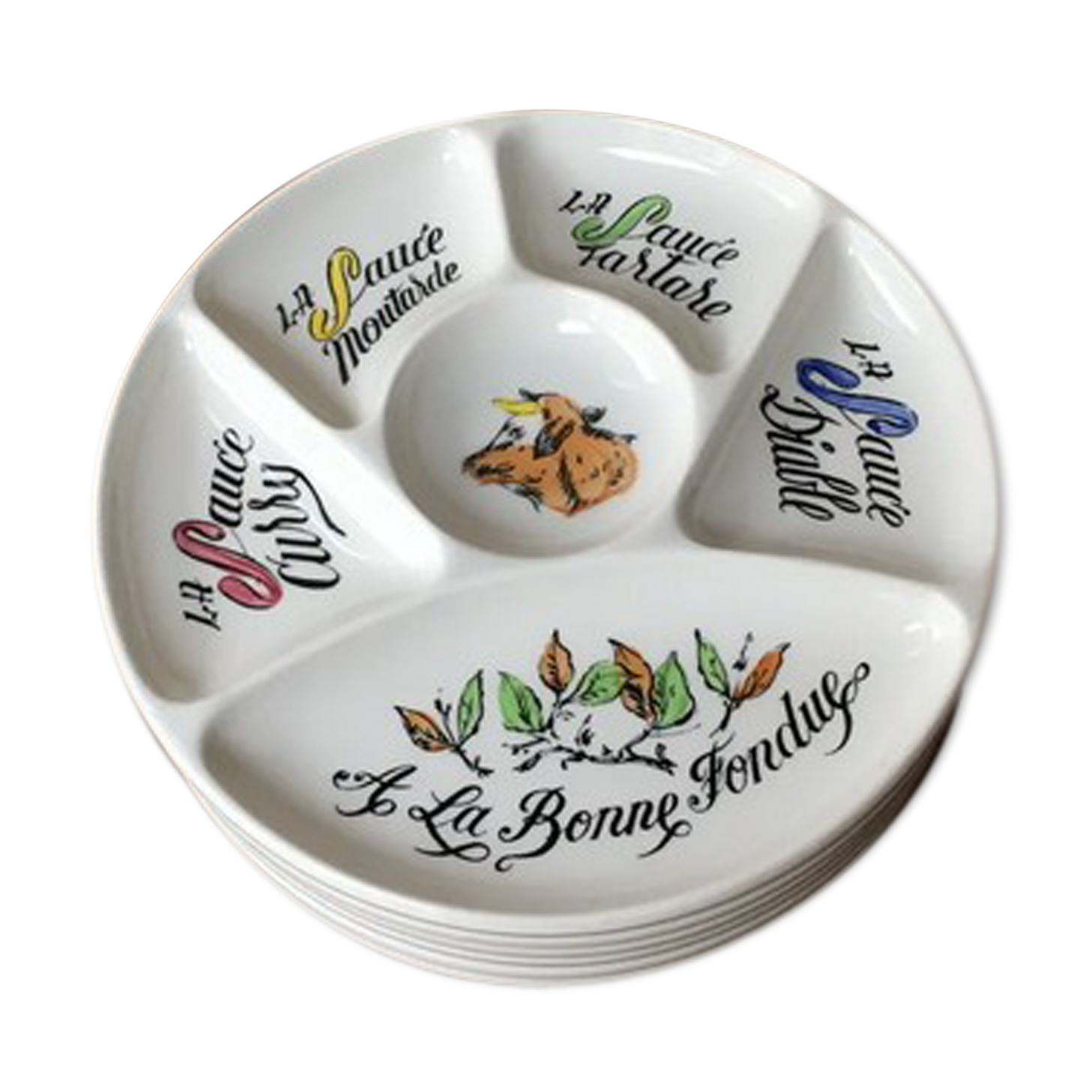 Six fondue plates by Gien