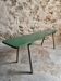 Old French bench in pine with chestnut legs, painted green finish, circa 1900–1930.
