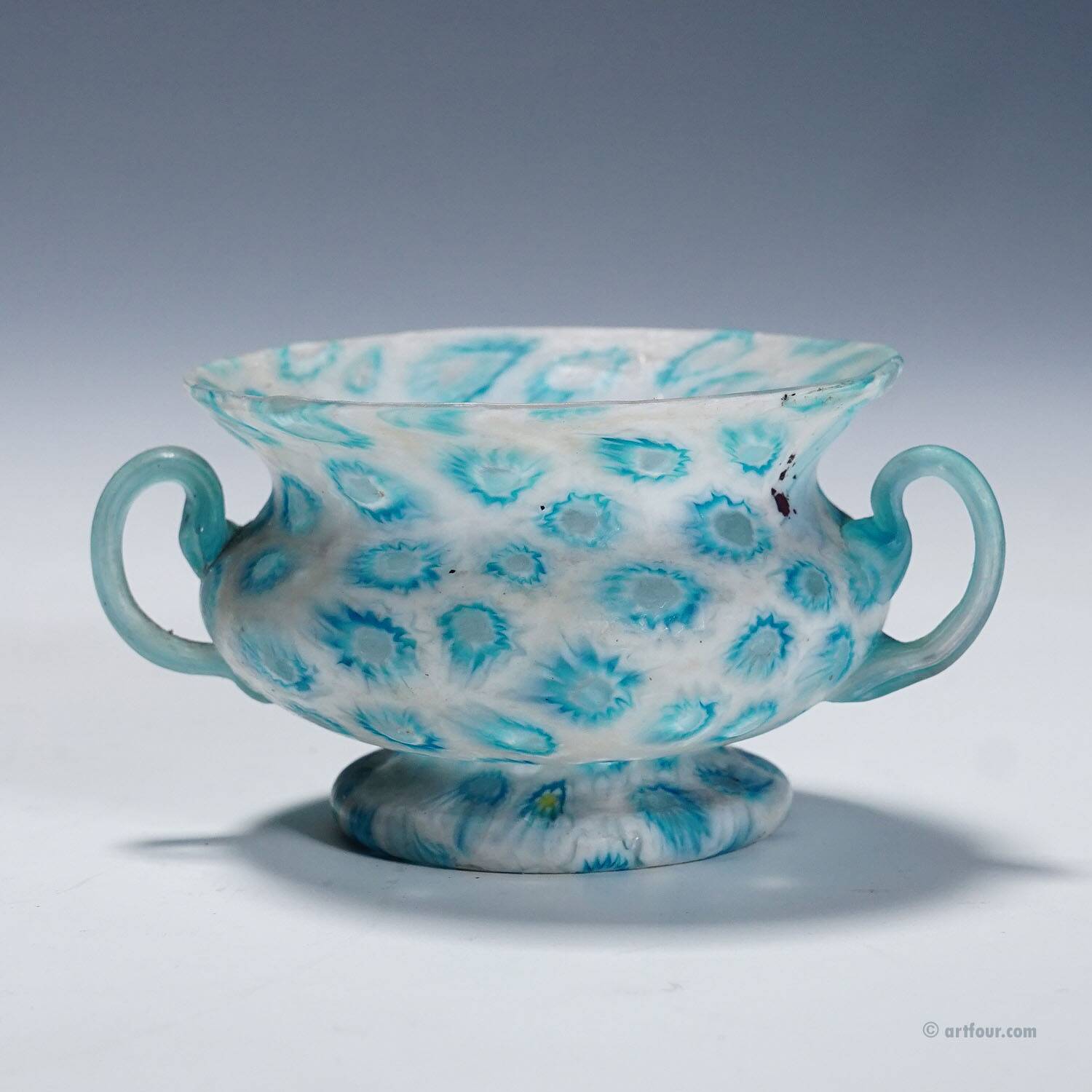 Antique millefiori bowl with handles, Fratelli Toso Murano ca. 1920s