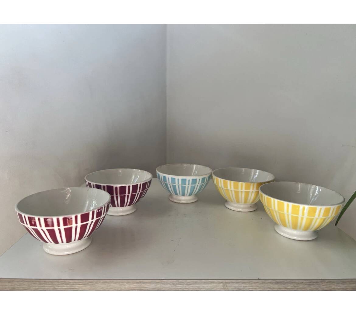 Set of 5 small striped bowls by Digoin France