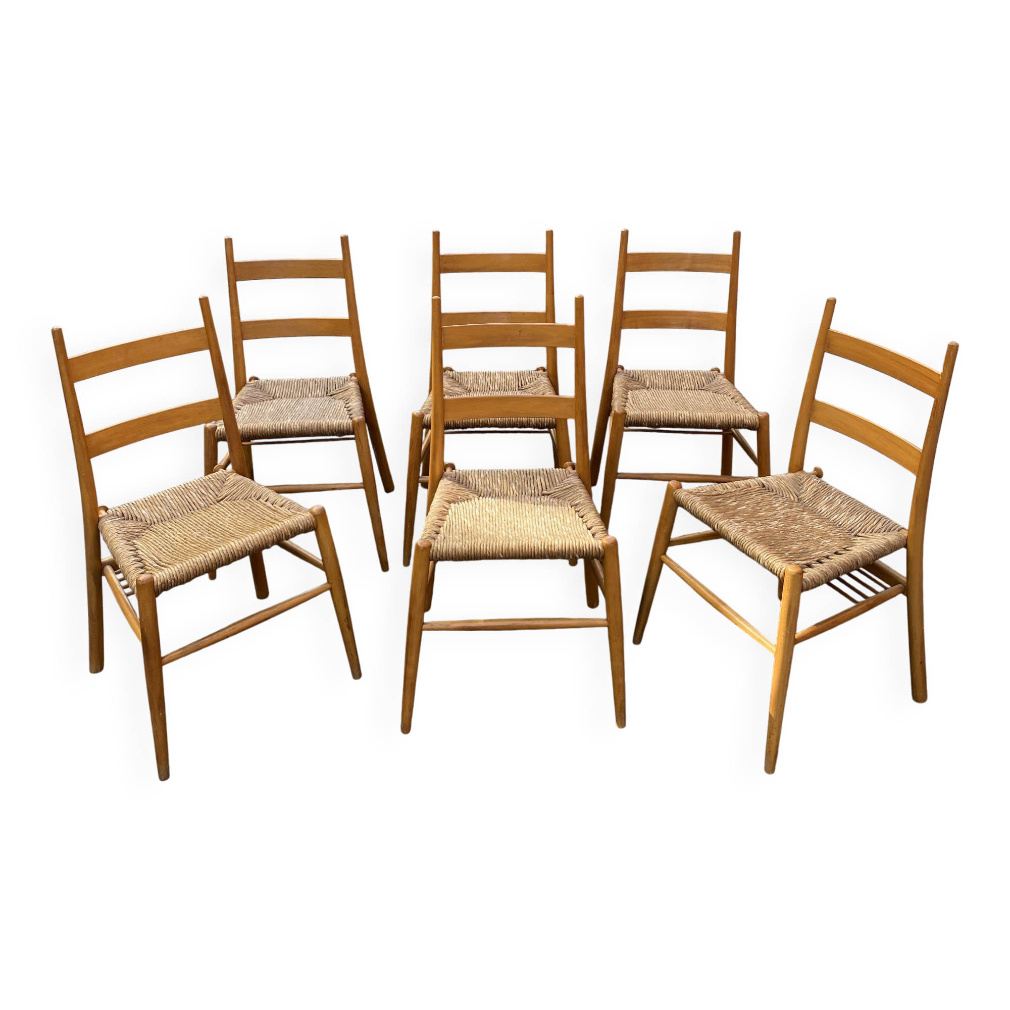 Wooden chair with straw seat - yngve ekström - sweden - circa 1960