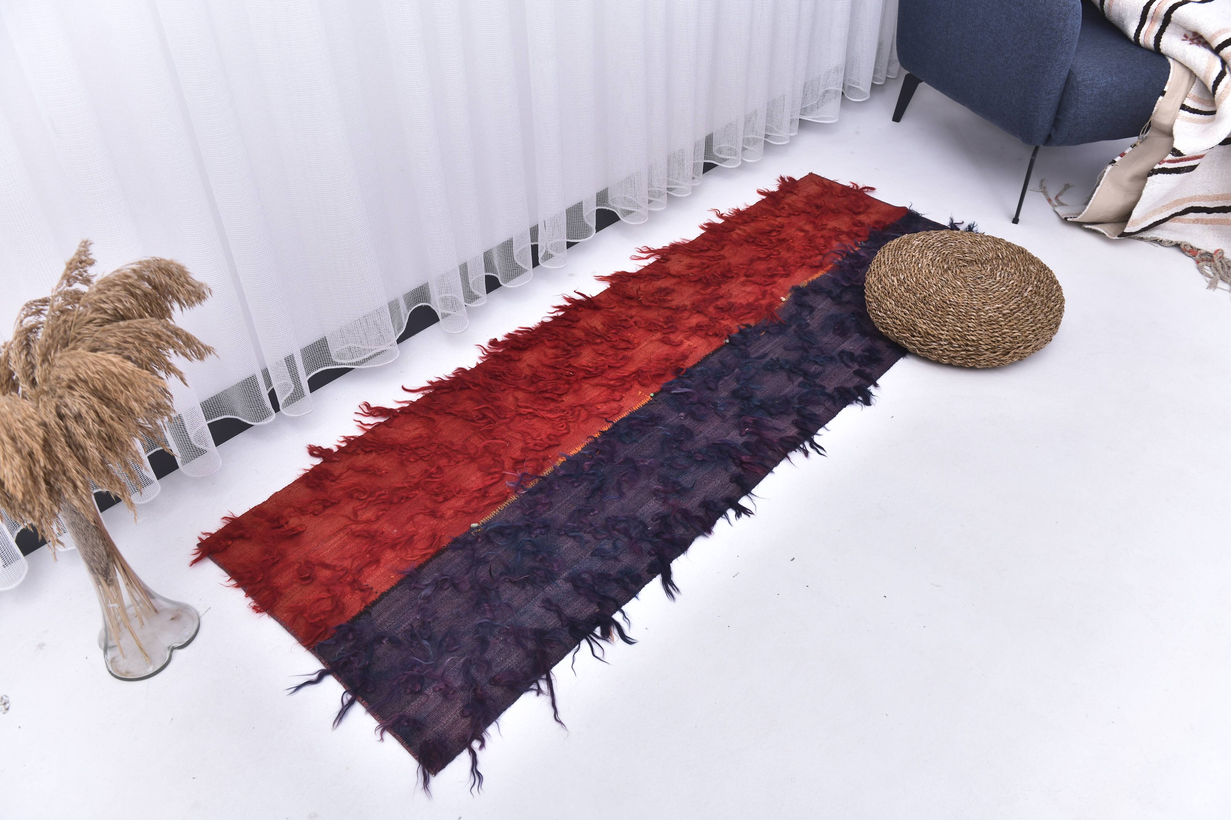 2x6 Red Blue Wool Vintage Runner Rug, 66x190Cm SK 240489