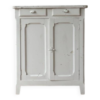 Buffet vintage patiné blanc