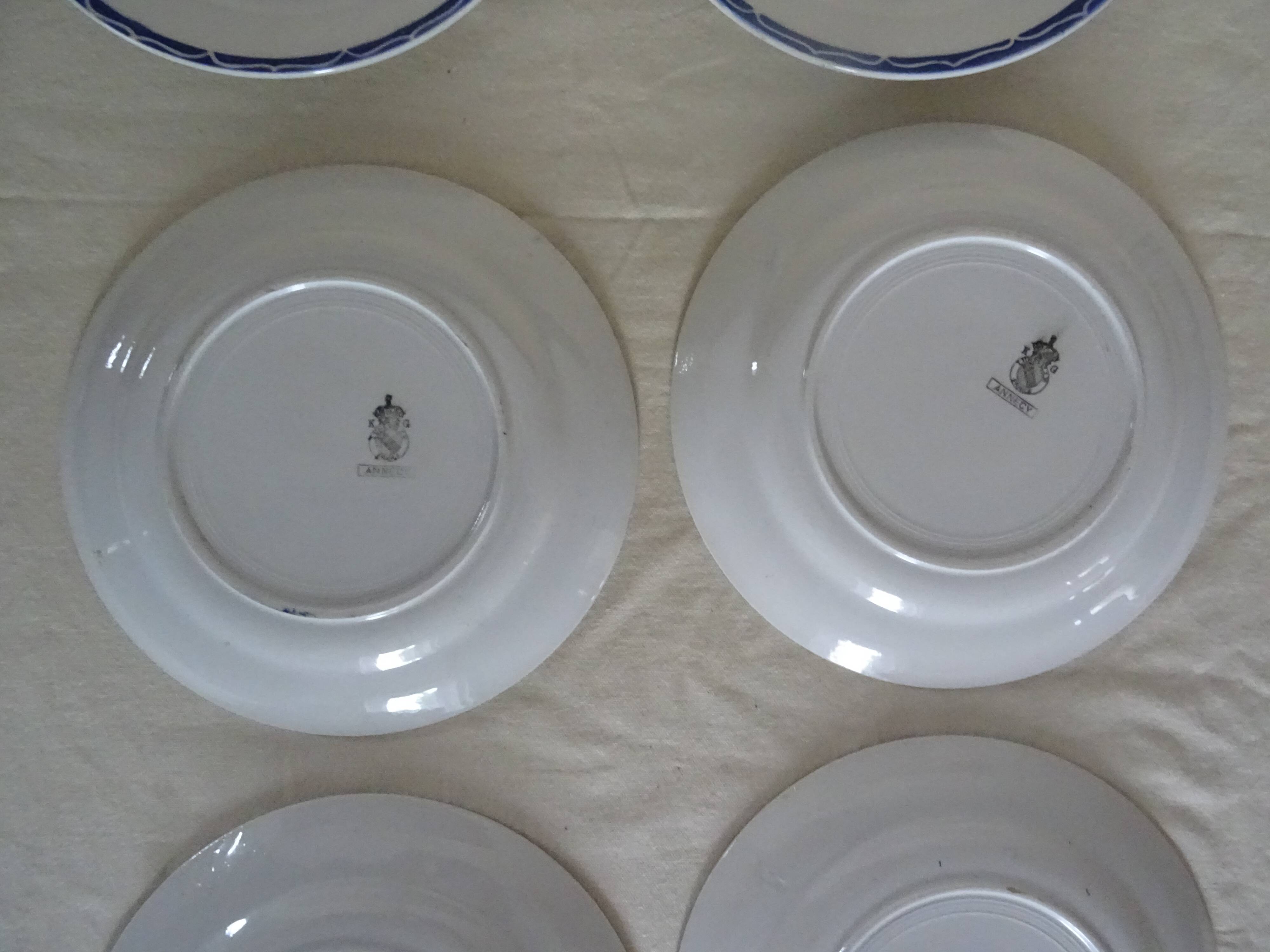 6 flat plates Lunéville old faience 388112 blue flowers