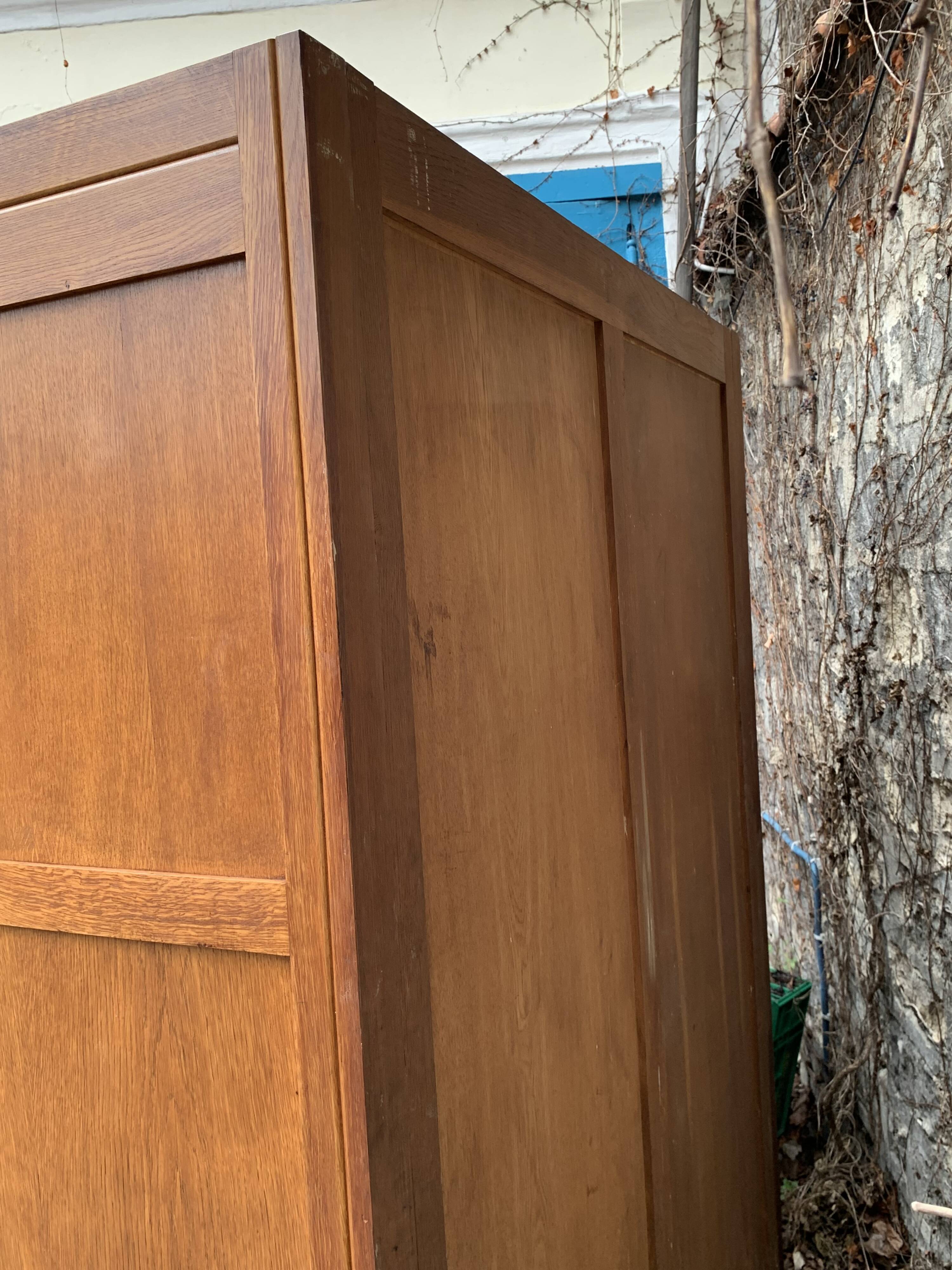 Vintage solid oak cross-braced wardrobe 1940