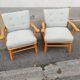 Paire de fauteuils vintage tissu vert pastel
