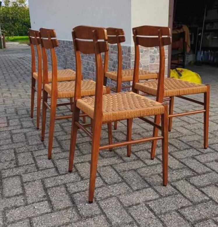 5 chaises paille tressée 60's