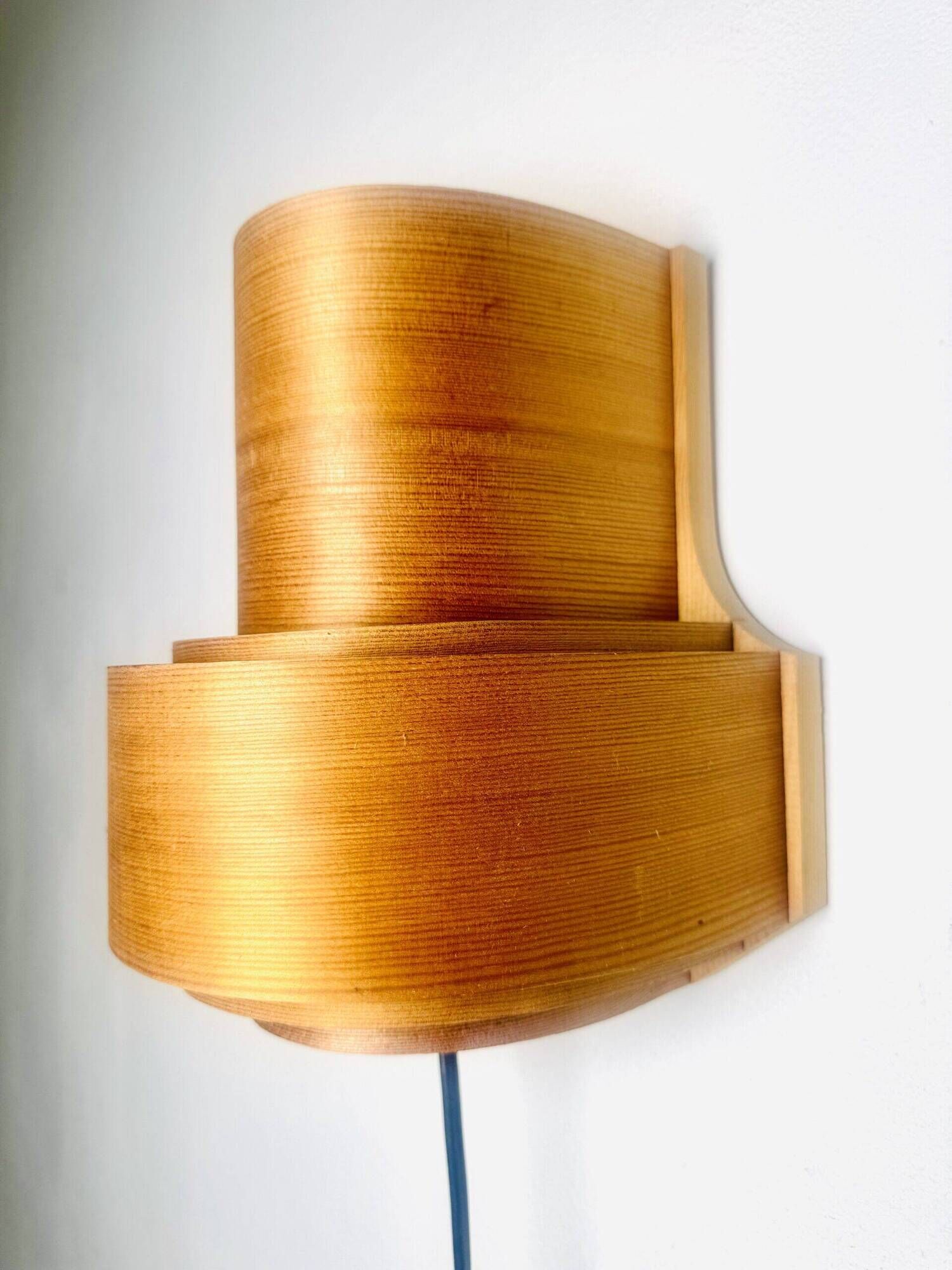 Pine Veneer Curved Layered Wall Lamp By Translandia, Denmark 1960S