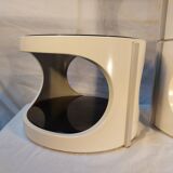 Pair of stackable vintage ABS plastic cylindrical bedside tables