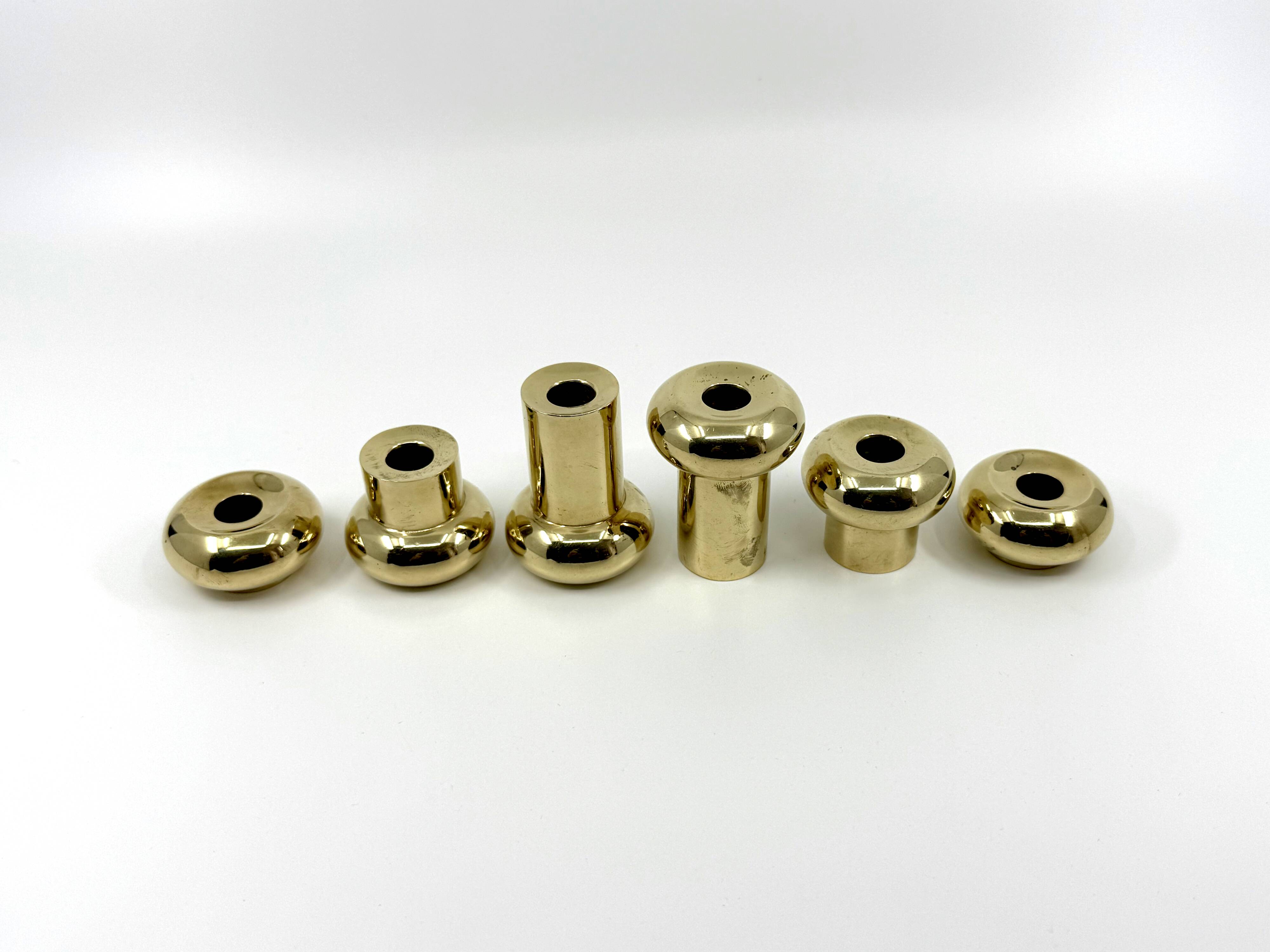 6 small brass candlesticks • Landskrona Mässing • Sweden • Circa 1978