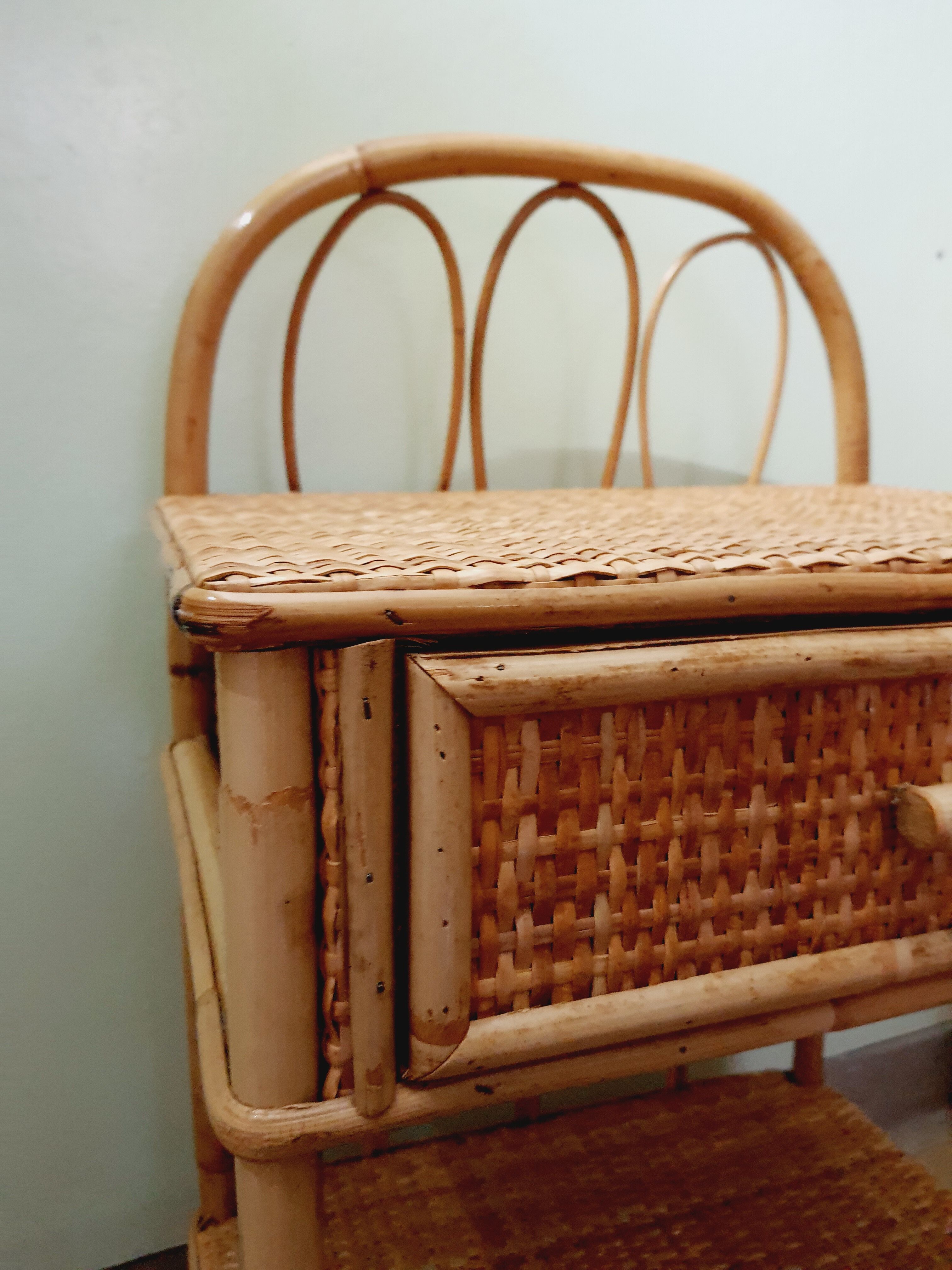 60' vintage rattan bedside table