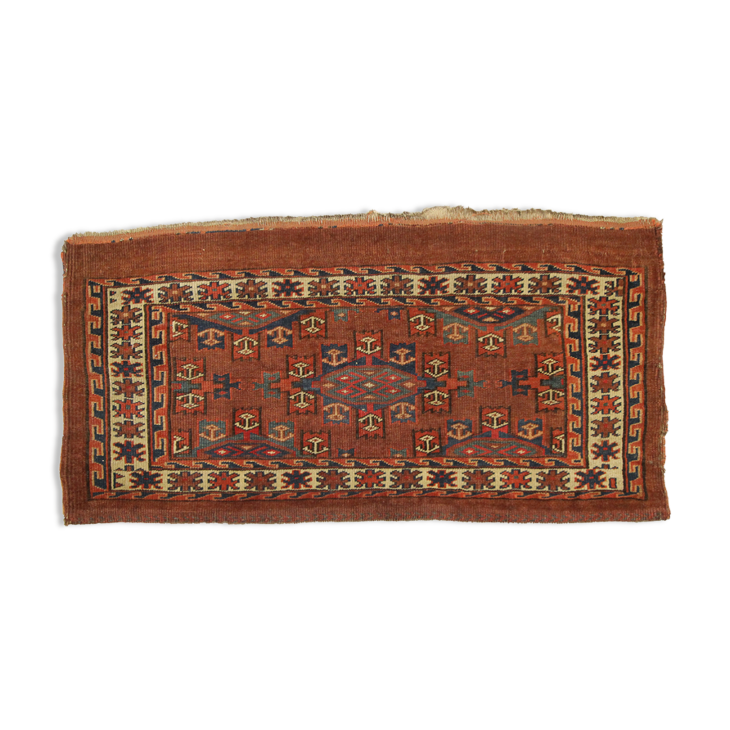 Antique Persian Turkmen Rug Handwoven Rust Wool Oriental Area Rug- 43x82cm