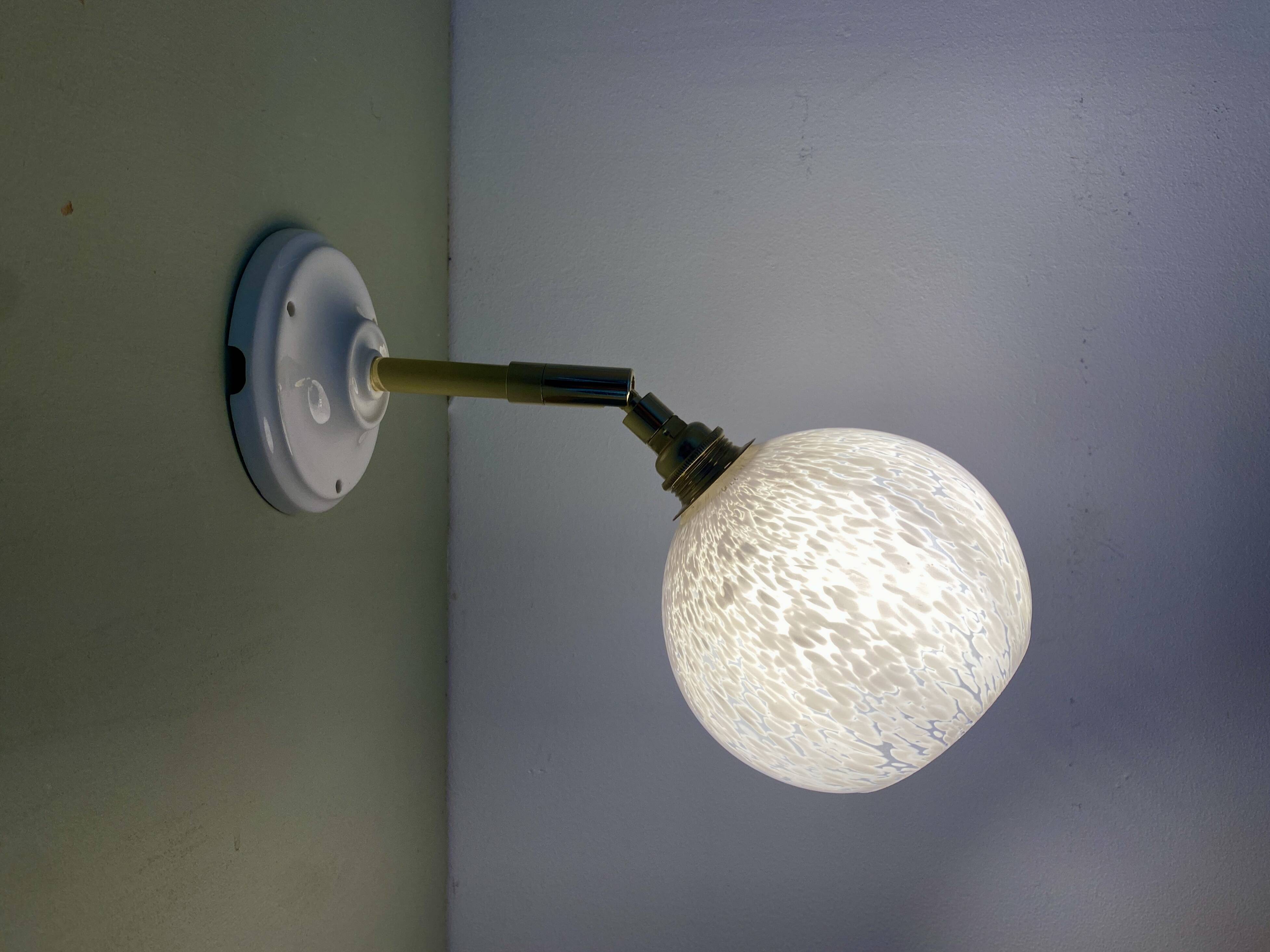 Vintage globe wall lamp in white Clichy glass