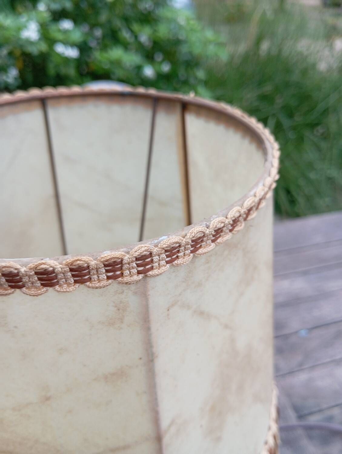Rustic turned wood table lamp with vintage leather shade