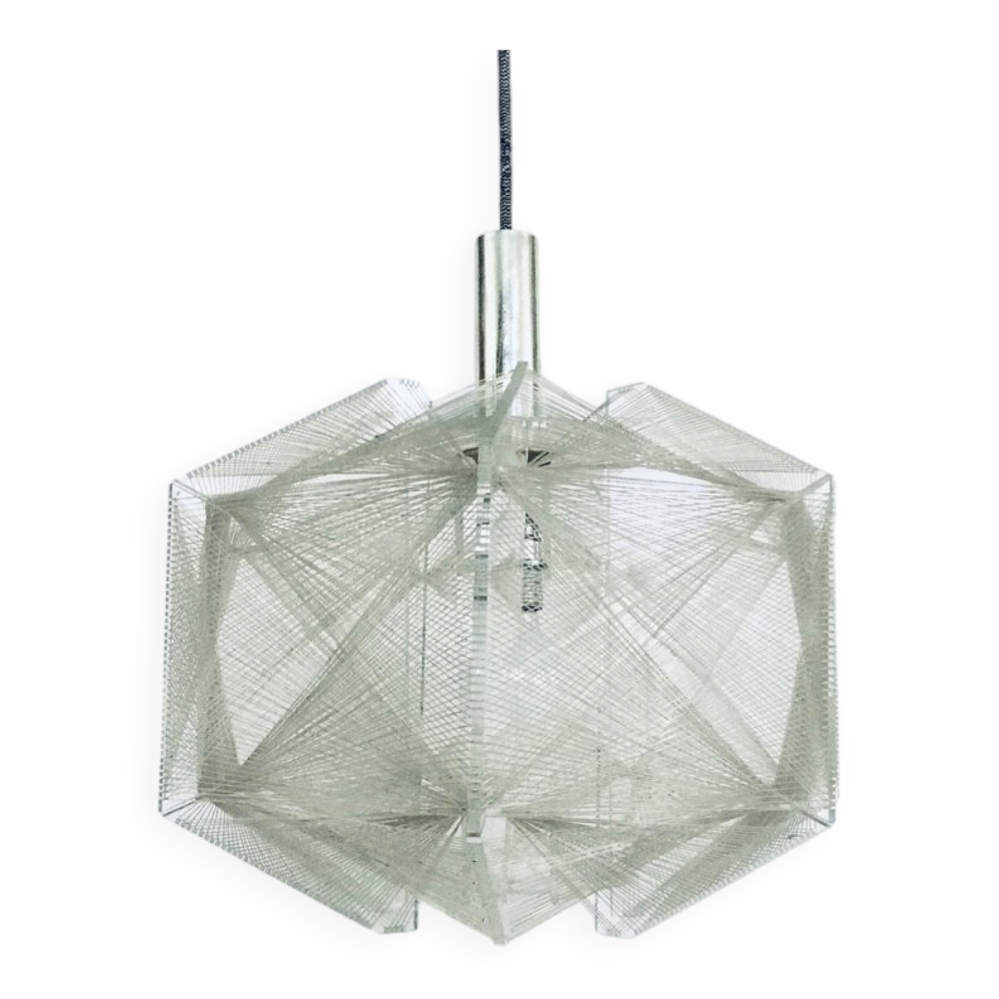 Vintage wire pendant lamp attributed to Paul Secon for Sompex, Germany, 1970s.