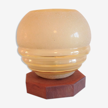 Lampe de chevet globe en verre granité beige style art déco