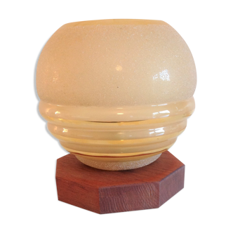 Lampe de chevet globe en verre granité beige style art déco