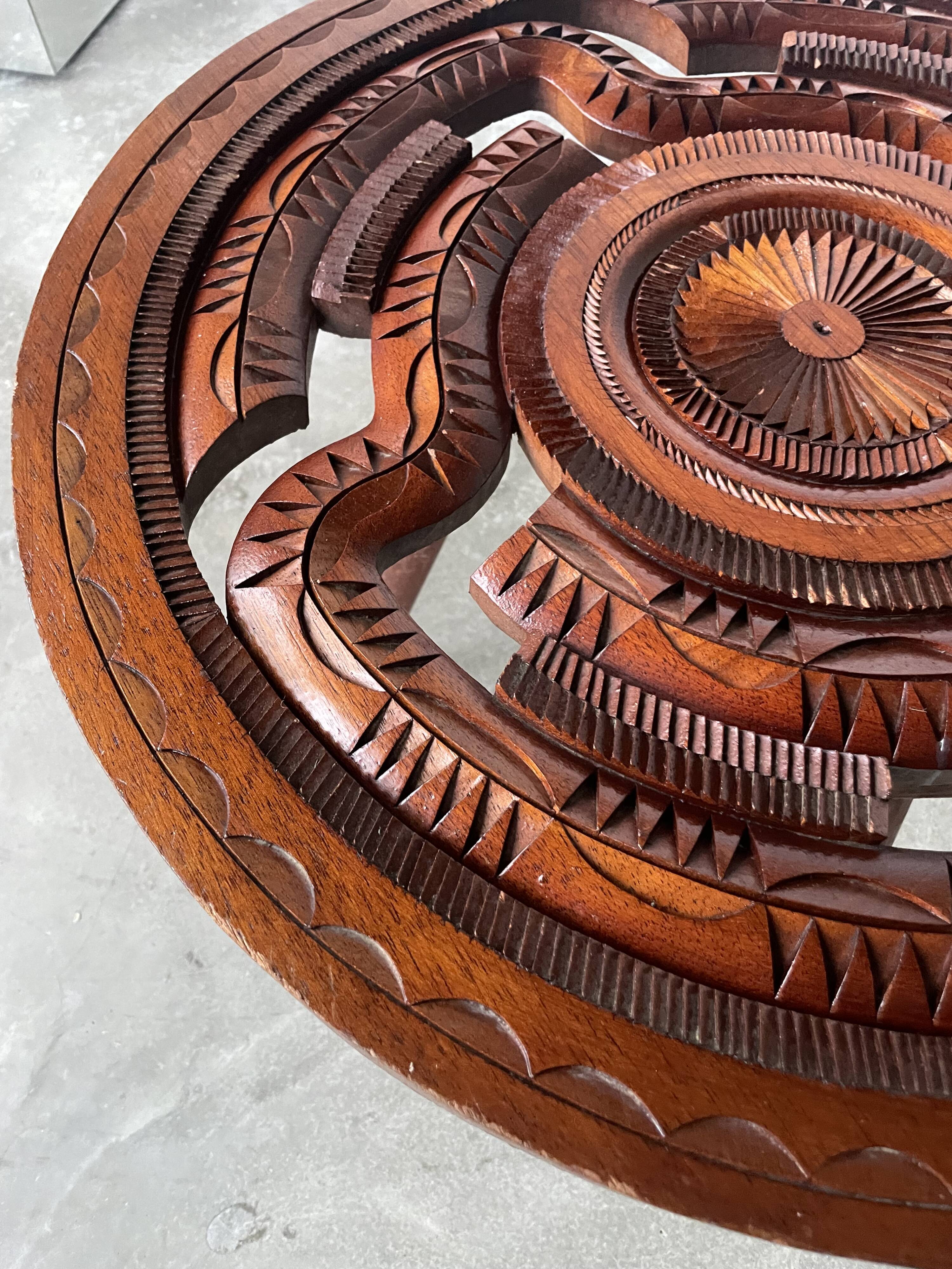 60s tripod coffee table in chiseled wood