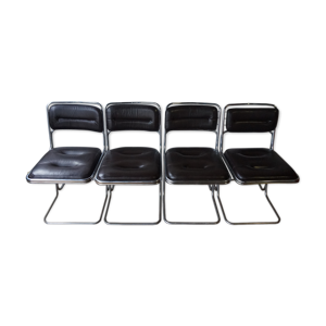 Suite de 4 chaises métal - cuir