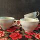 5 pale green cups | almond petals | Grindley England 1950