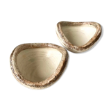 Pair of Asian handmade cups in beige and brown sandstone