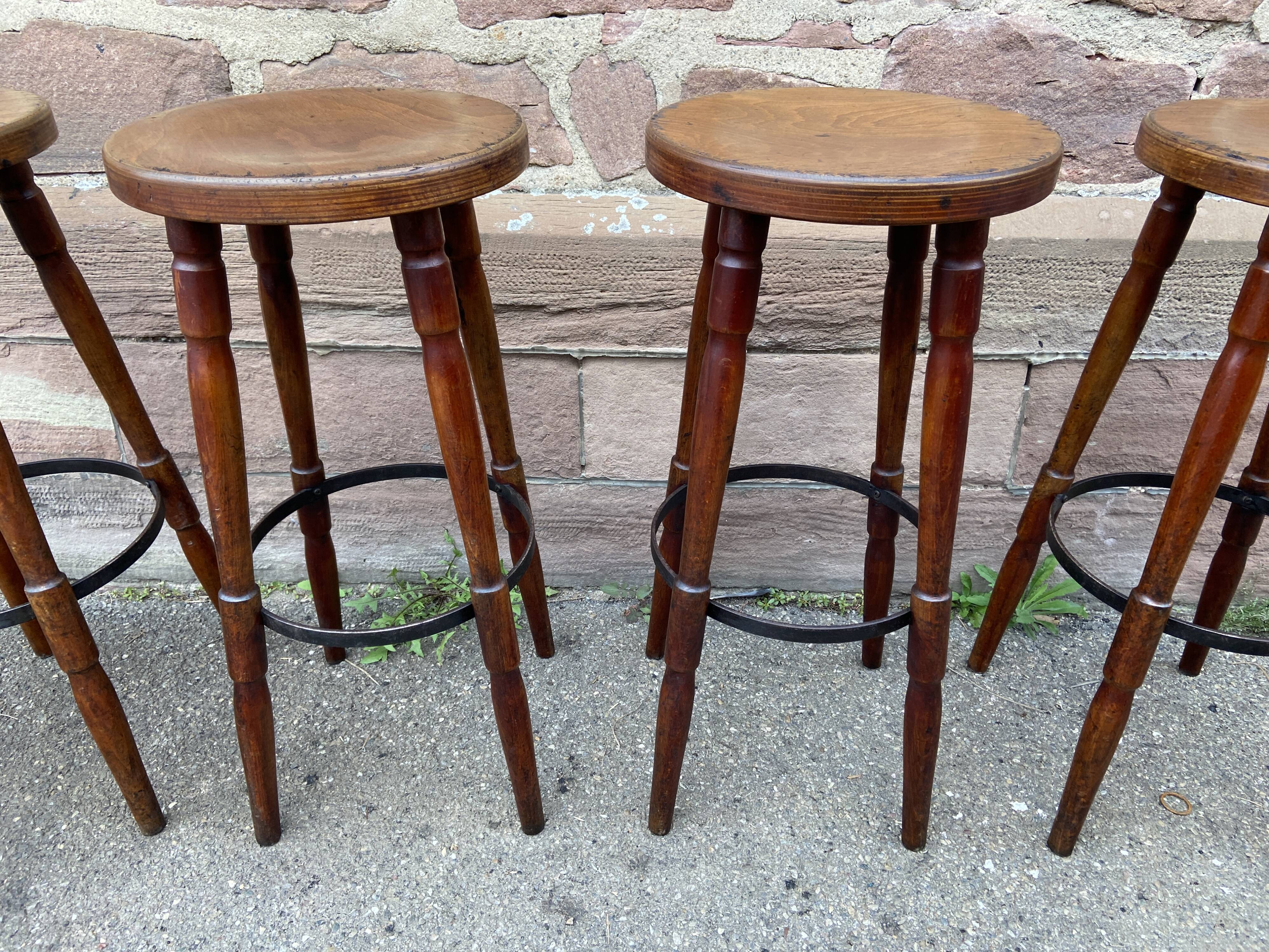 Set of 4 bar stools restaurant pub tavern bentwood art deco 1950-1960