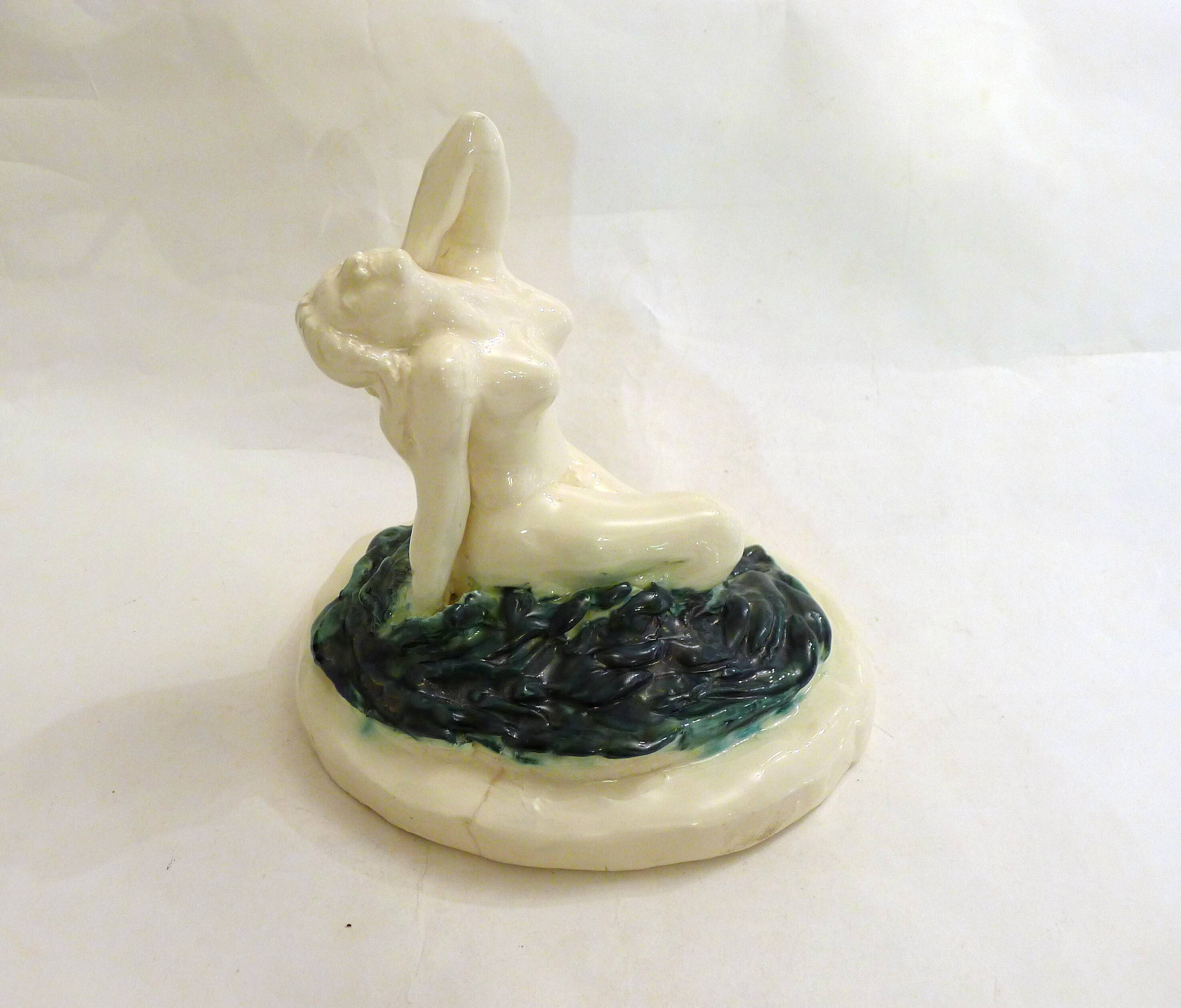 Mid-century Bathing Woman sculpture, ceramic piece.