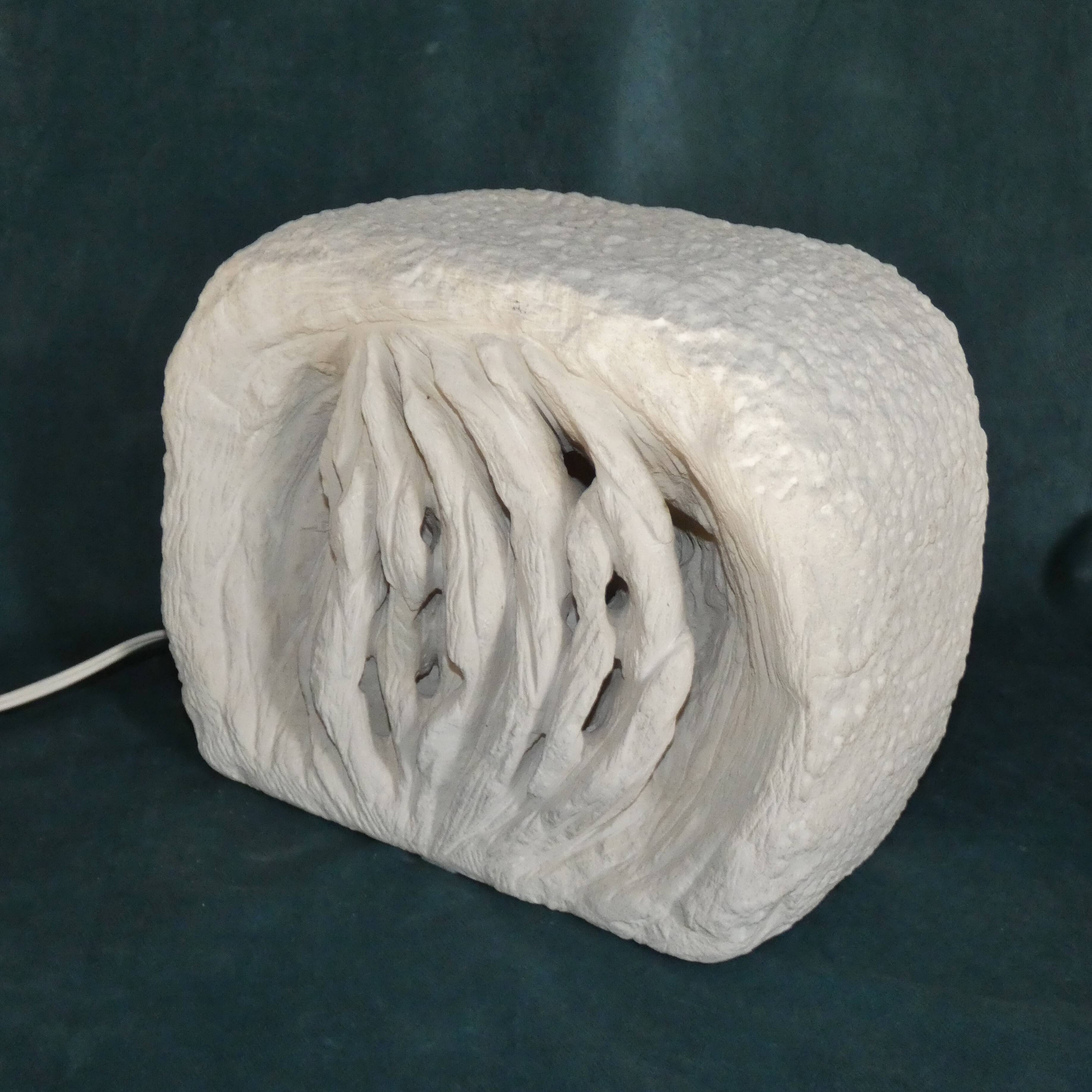 Lamp in stone of the gard carved brutalist form signed, circa 1970 dlg tormos