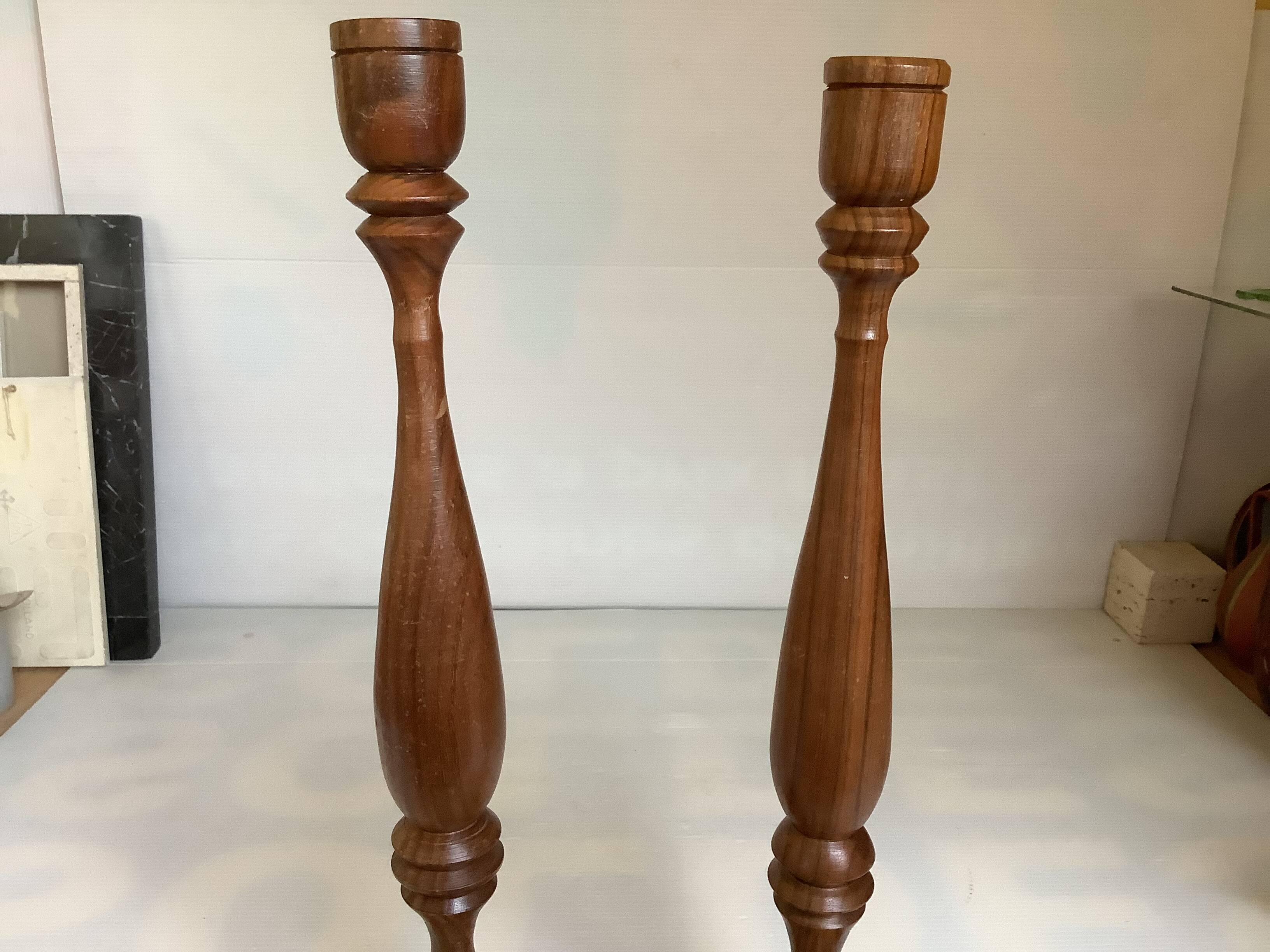 Pair of large wooden candlesticks