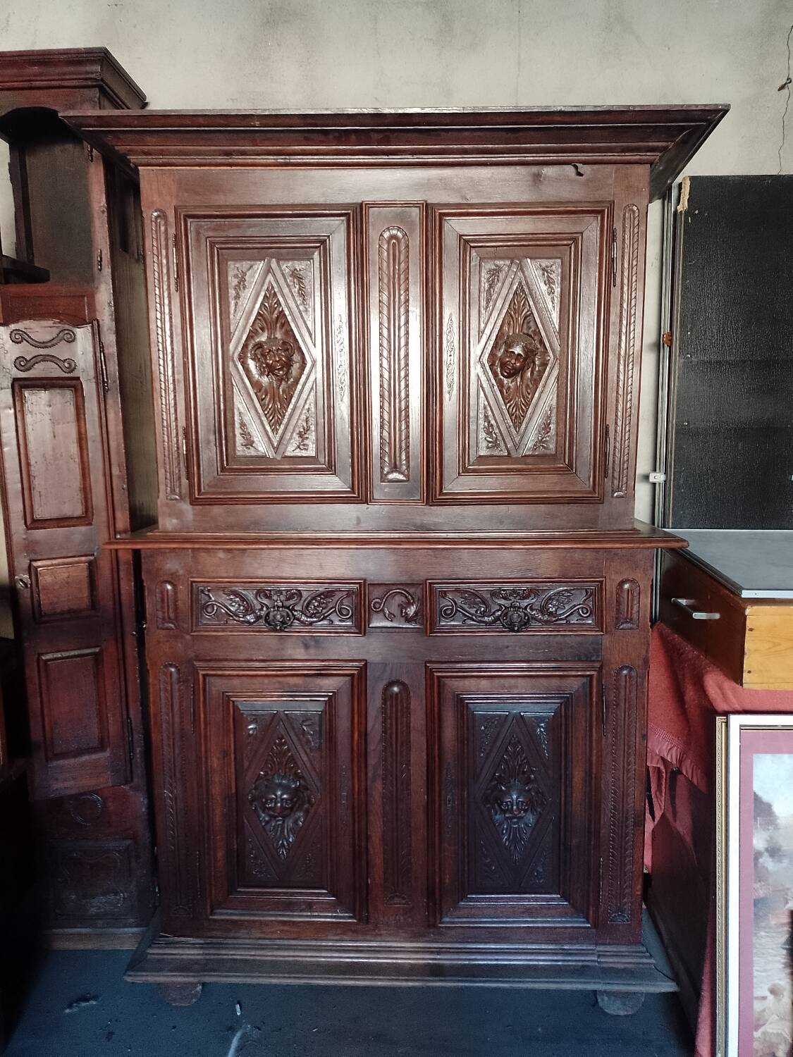 Louis XIII style double-body sideboard, 18th century, solid oak